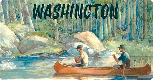 License Plate Travel Poster Art Canoeing Fishing Washington