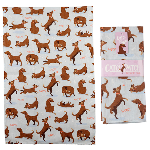 Fun Catch Patch Dog Design Poly Cotton Tea Towel