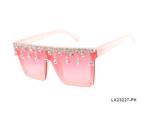 Pink Shield with Rhinestones Woman Sunglasses-LX23227