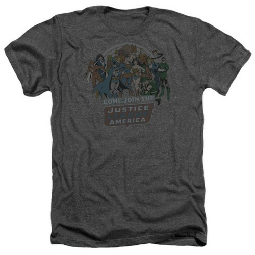 Trevco Dc-Join The Justice League - Adult Heather Tee - Charcoal, 