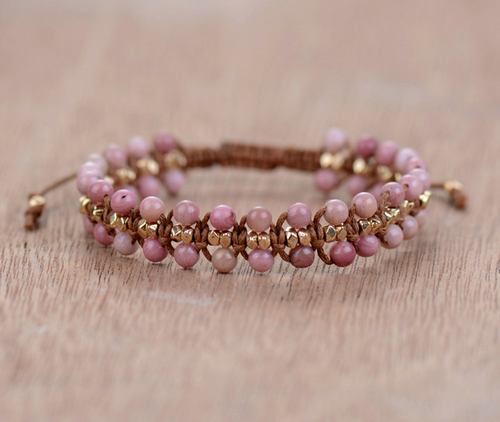 Unique Rhodonite Gold Beads Wrap Bracelets