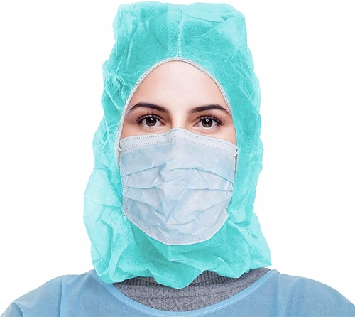 Protective Hoods. Pack of 100 Disposable Teal Polypropylene 18 gsm
