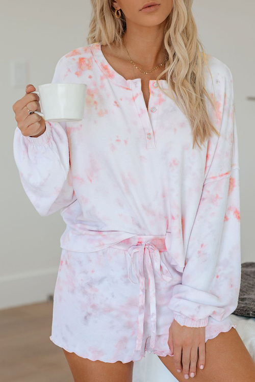 Pink Tie Dye Knit Pajamas Set