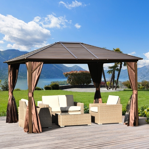 Outsunny 12x10ft Deluxe Steel Hardtop Patio Gazebo Garden Sun Shelter