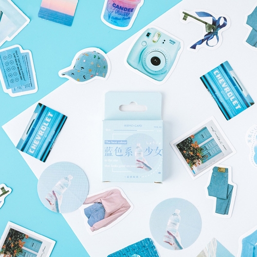 46PCS/ PACK Cute Blue Travel Sticker Marker