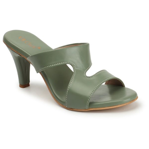 Women Mid-Top Slim Heels Slipers (Size-39) (Color-OLIVE)