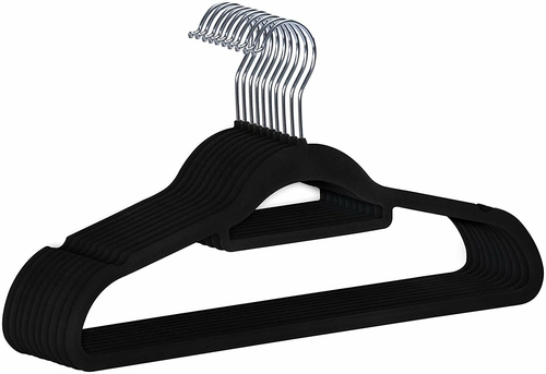 Pack of 10 Black Velvet Hangers 17.5" Clothes Suit Hangers with Chrome