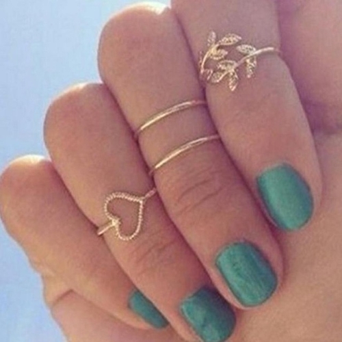 Fashion Leaf Heart Joint Knuckle Nail Ring Set Of