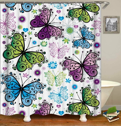 Blue Green Purple Butterflies Shower Curtain