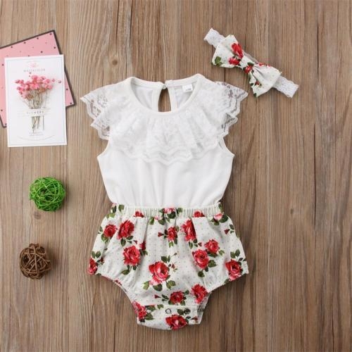 New Kids Baby Girl One Piece Clothes Lace Floral