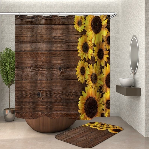 Sunflowers On A Wooden Deck Shower Curtain