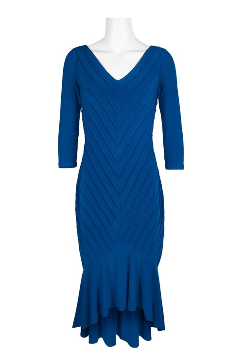 Adrianna Papell V-Neck Long Sleeve Ribbed Bodycon Zipper Back Flutter