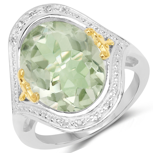 7.95 Carat Genuine Green Amethyst & White Diamond .925 Sterling Silver