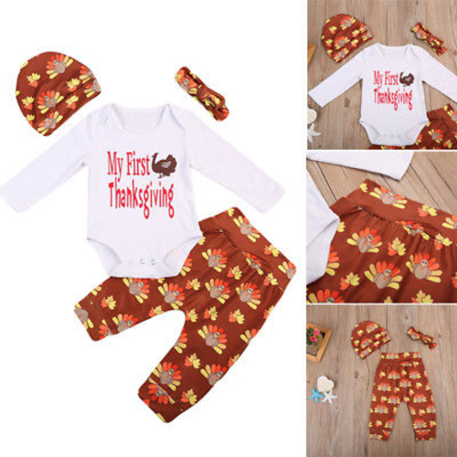 4PCS Set Infant Baby Boy Girl Romper Tops Pants