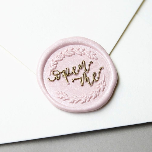 “ Open Me ” Signature Design Wreath Wax Seal Stamp for Wedding