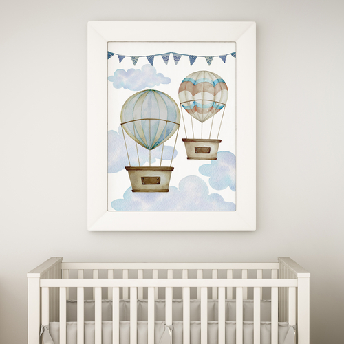 Poster "2 hot air balloons" white frame, A3 format