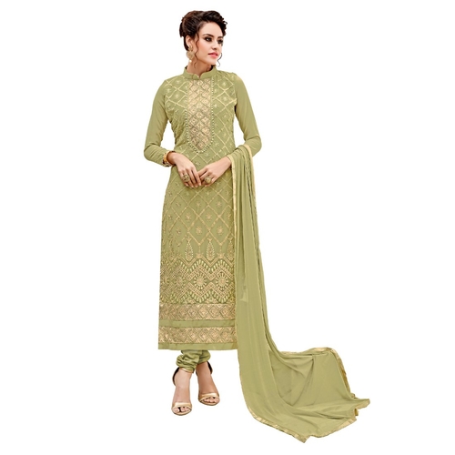 Georgette Fabric Mehendi Green Color Dress