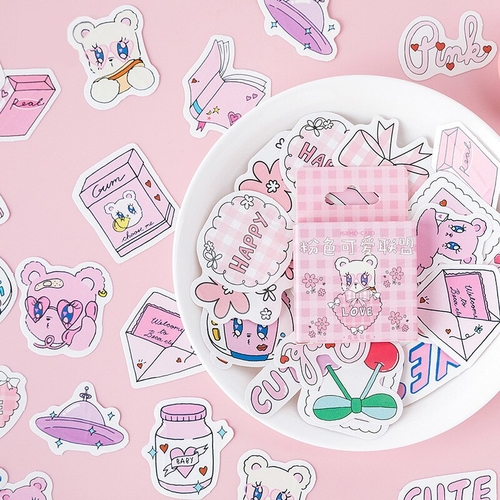 46PCS/PACK Cute Pink Bow Love Sticker
