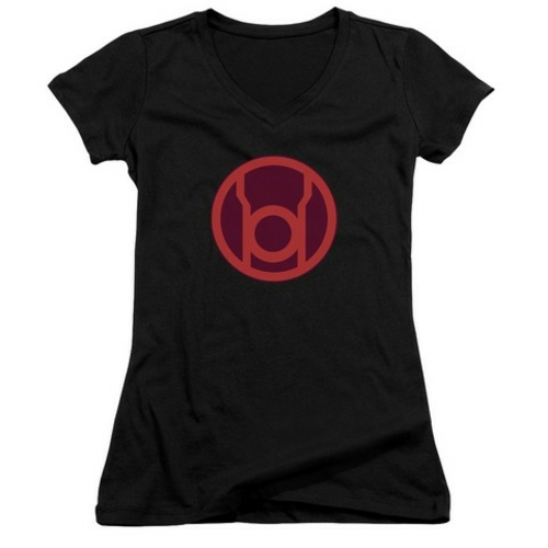 Trevco Green Lantern-Red Symbol Junior V-Neck Tee, Black - Medium