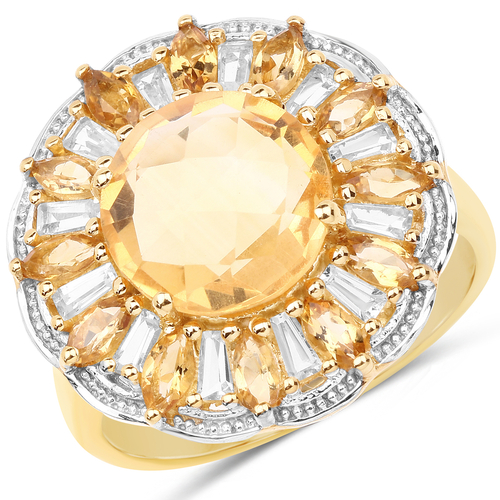 14K Yellow Gold Plated 4.89 Carat Genuine Citrine and White Topaz .925