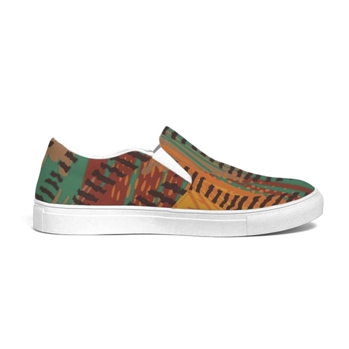 Womens Sneakers - Canvas Slip on Shoes - Brown and Green Print