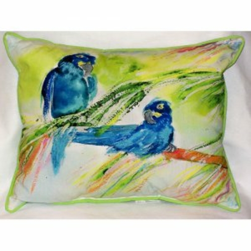Betsy Drake HJ137 Two Blue Parrots Indoor & Outdoor Throw Pillow- 16 x