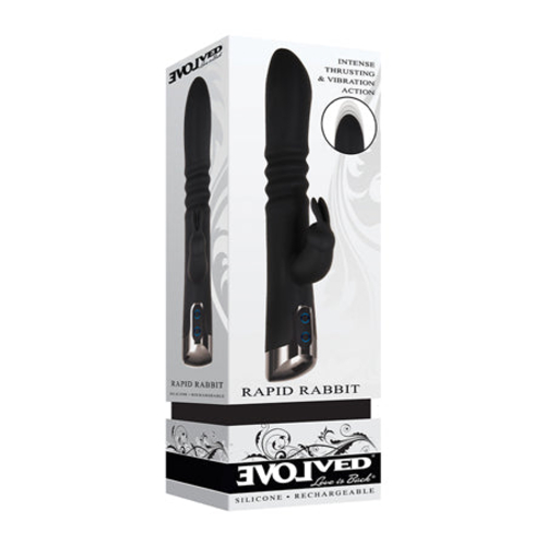 Evolved Rapid Rabbit Rechargeable Thrusting Silicone Vibrator Black