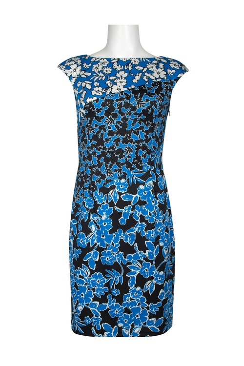 London Times Boat Neck Cap Sleeve Bodycon Zipper Side Floral Print