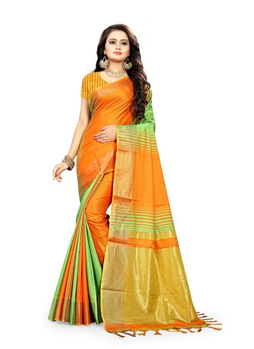 Multi-Coloured Color Lichi Silk  Saree