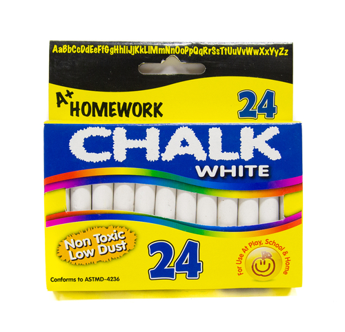 A+ Homework Chalk - 3 Count, White, Low Dust