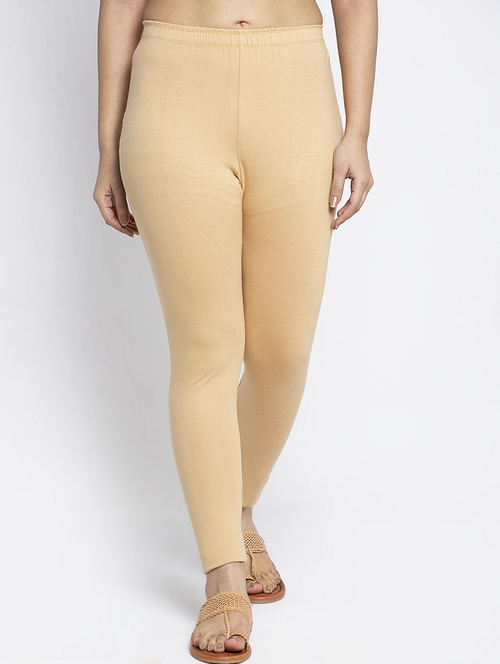 Women's Solid Ankle-Length Leggings(SizeL)(ColorBeige)