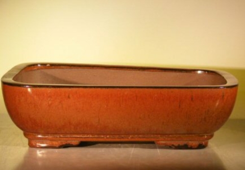 Aztec Orange Ceramic Bonsai Pot - Rectangle 14.0" x 11.5" x 4.0"