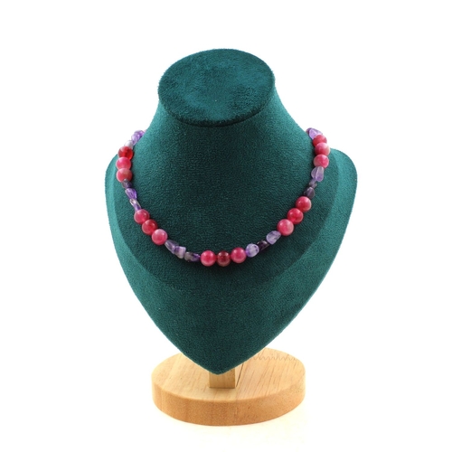 Amethyst + Watermelon Tourmaline 8 mm beads necklace.