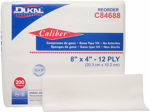 Dukal Type VII Gauze Sponges 8" x 4". Case of 2000 12-ply Gauze