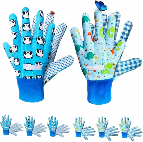 Jersey Kids Gardening Gloves X-Small with Blue Dinosaur and Panda