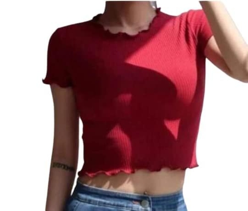 MAROON Half Sleeve top Girl's Women's Ribbed Half Sleeve Top with