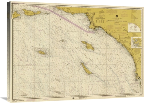 Global Gallery GCS-450546-36-142 36 in. Nautical Chart - San Diego to 