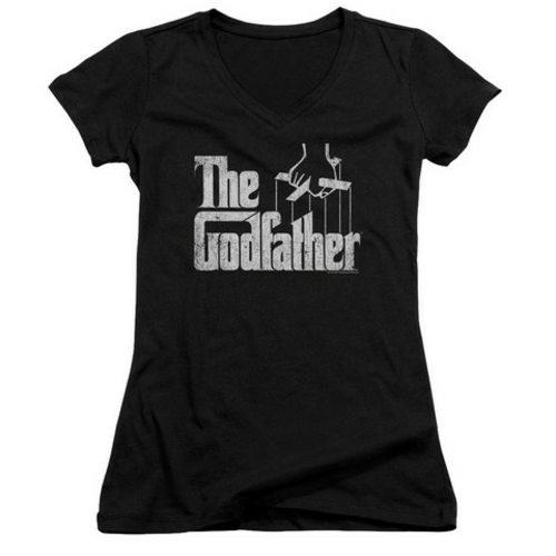 Trevco Godfather-Logo Junior V-Neck Tee, Black - Medium