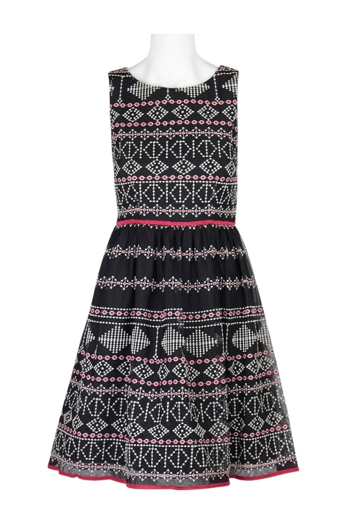 Taylor Boat Neck Sleeveless A-Line Piping Detail Zipper Back Multi