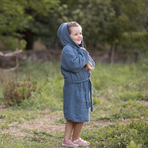 OrganicEra Muslin Bathrobe,Indigo