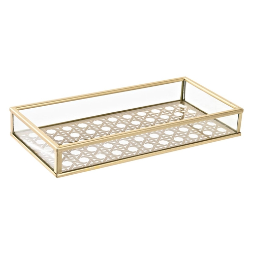 Tray DKD Home Decor Golden Metal Crystal 20 x 10 x 3 cm