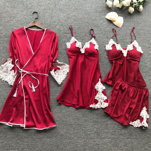 2019 New Lace Edging Sleepwear Four-piece