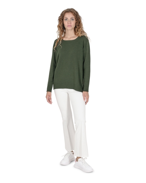 Crown of Edinburgh Cashmere Womens Square Neck Sweater COE 006 OLIVE