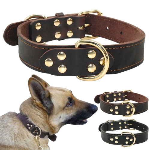 Main Genuine Leather Dog Collar K9 Working Dog Pet image