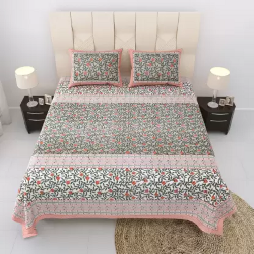 244 TC Cotton Super King Floral Flat Bedsheet  (Pack of 1,