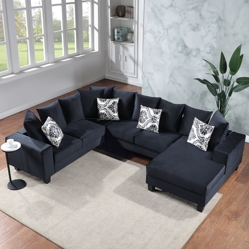 110*85" Modern U Shape Sectional Sofa, Velvet Corner Couch with Lots