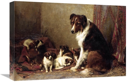 Global Gallery GCS-266265-22-142 22 in. A Collie with Her Puppies Art 