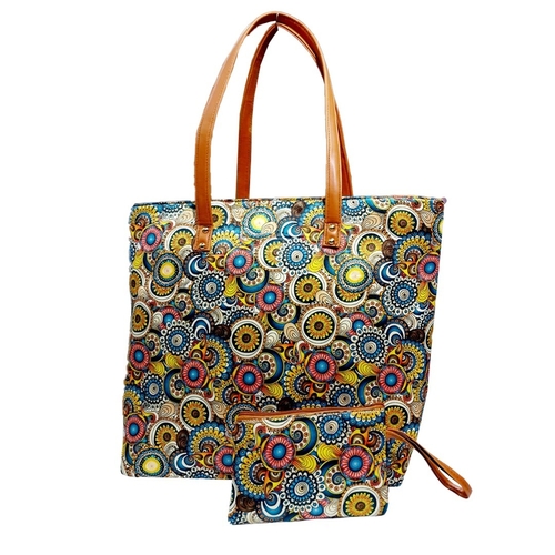 digital print Printed Cotton Tote Bag With Pouch Floral Printed