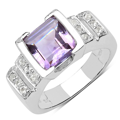 2.76 Carat Genuine Amethyst & White Topaz .925 Sterling Silver Ring