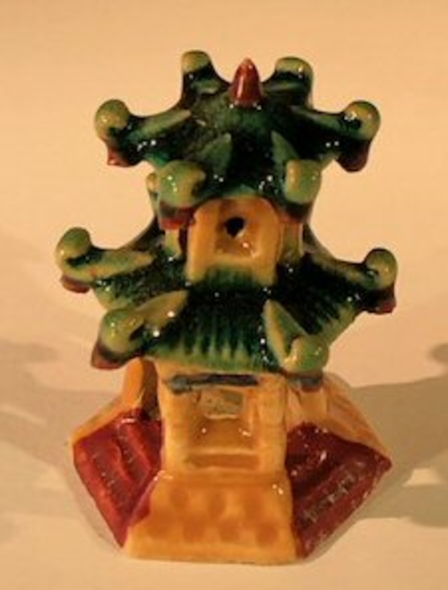 Glazed Ceramic Pagoda Figurine - 2.5"